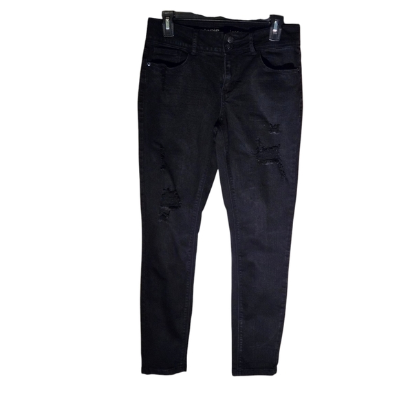 Hippie Laundry Mid Rise Black Skinny Denim Distressed Jeans Women size 9 - Picture 1 of 14